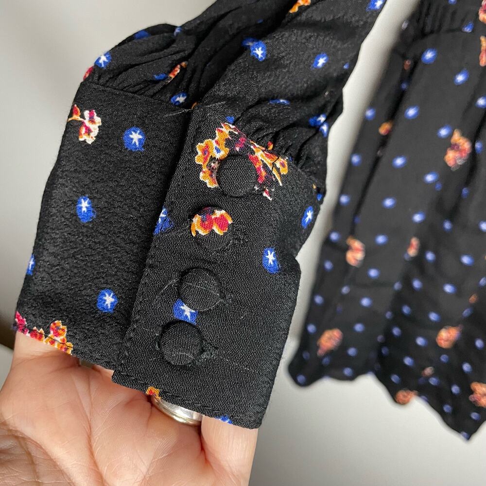 Free People Womens Two Faces Mini Dress Sz S Drop Waist Black Floral Boho Fairy - Picture 12 of 13